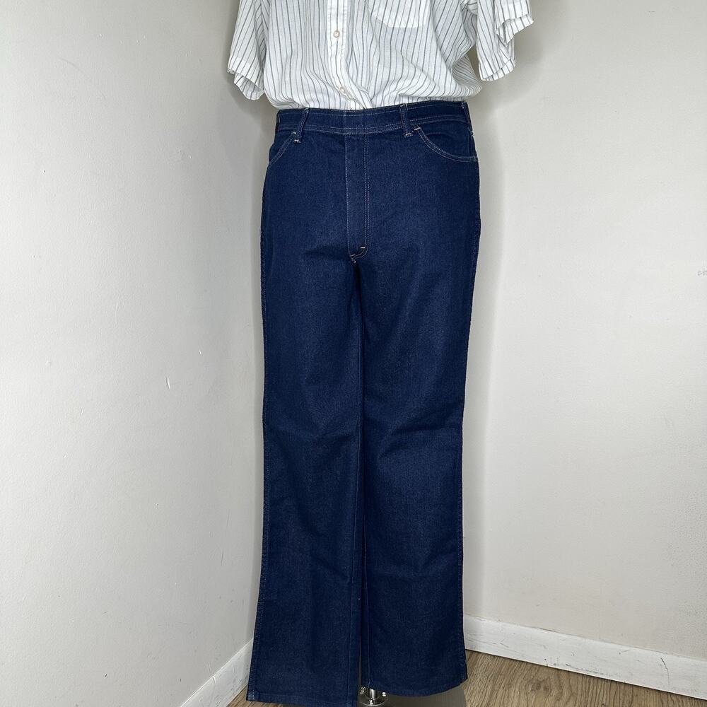 80s Mens Jeans 36x33 Blue Straight Dark Wash Denim Work Pants Trousers Vintage